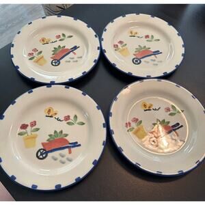 Lot of 4 Hartstone Pottery Salad Dessert Stoneware Plate Garden Fold #1